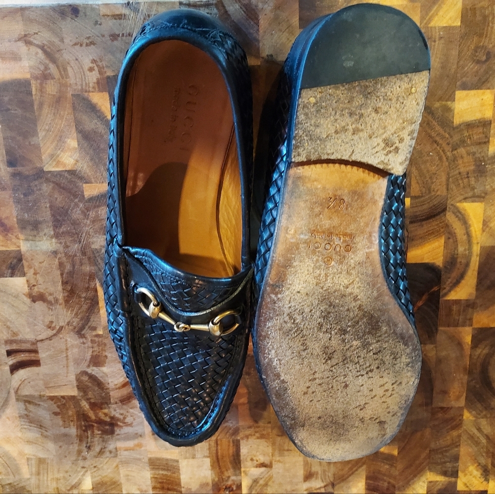 Gucci woven leather horsebit loafers